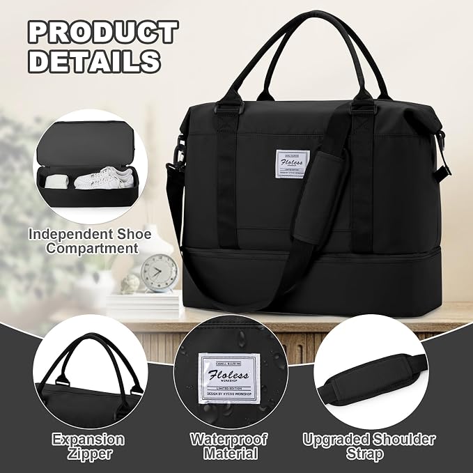 Travel Duffel Bag, Sports Tote Gym Bag, Shoulder Weekender Overnight Bag for Women - Image 5