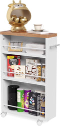LITTLE TREE 4 Tier Rolling Cart with Wheels, 6.3 Inch Slim Storage Cart, Wooden Snack Cart with Narrow Shelf, White Laundry Room and Bathroom Organizer Shelves by LITTLETREE