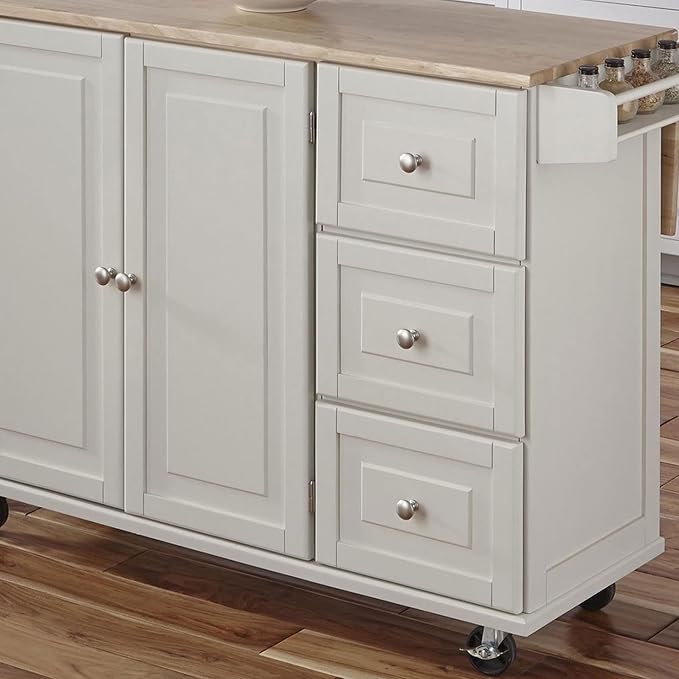 Homestyles Dolly Madison Off-White Mobile Kitchen Island Cart with Wood Drop Leaf Breakfast Bar - Image 9
