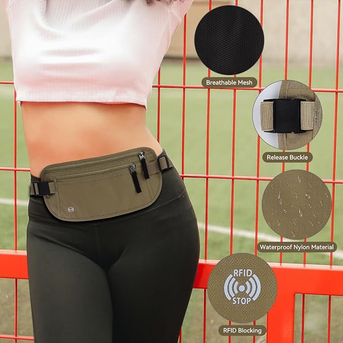 FuninCrea Waterproof Hidden Money Belt for Travel, Anti-Theft Belt Bag with RFID Blocking Function Adjustable Slim Waist Bag with 2 Zipper Pockets and 1 Back Pocket for Travel Running (Style 2, Black) - Image 4