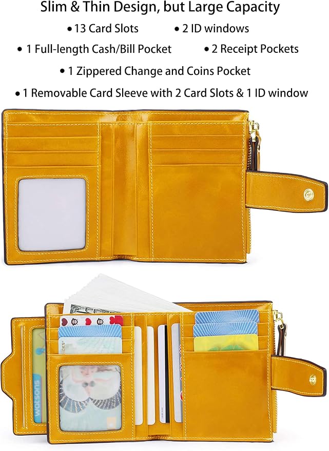 Women's RFID Blocking Leather Small Compact Bi-fold Zipper Pocket Wallet Card Case Purse with id Window - Image 2