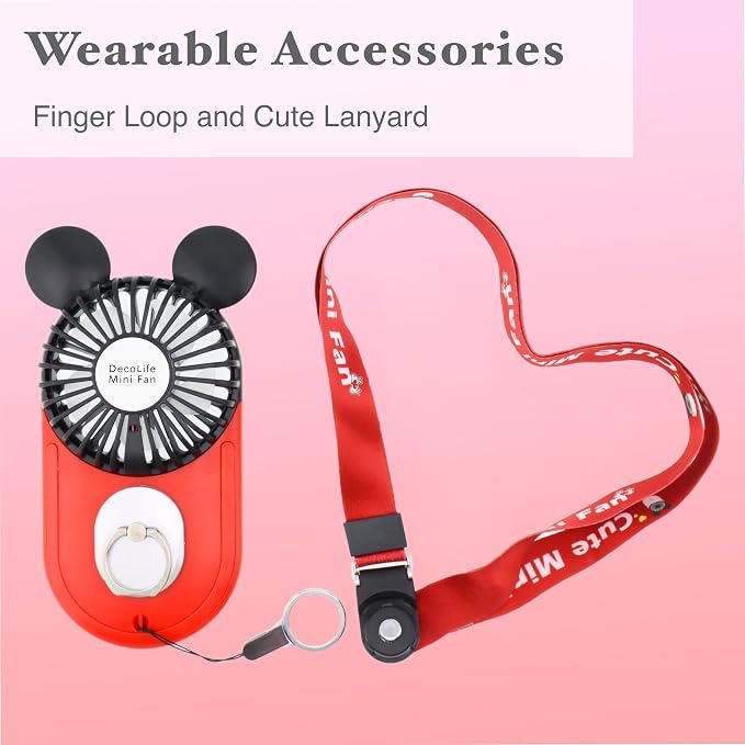 Cute Handheld Mini USB Fan, Rechargeable Portable Fan, 3 Adjustable Speeds and Wearable Accessories, Pocket Size for Indoor Or Outdoor Activities (Red) | 3-Speed Strong Airflow Rechargeable Lightweight USB Fan for Travel/Concerts/Cruise/Theme Parks/Spo... - Image 4