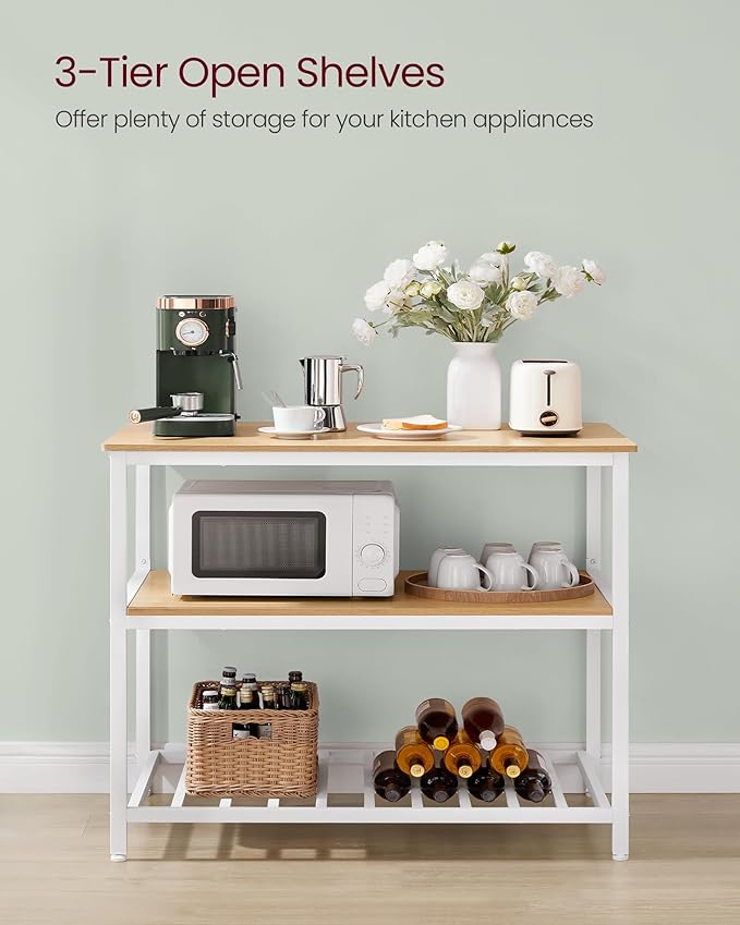 VASAGLE Kitchen Island with 3 Shelves, 39.4 Inches Width Kitchen Shelf with Large Worktop, Stable Steel Structure, Industrial, Easy to Assemble, Oak Color and White UKKI005W09 - Image 4