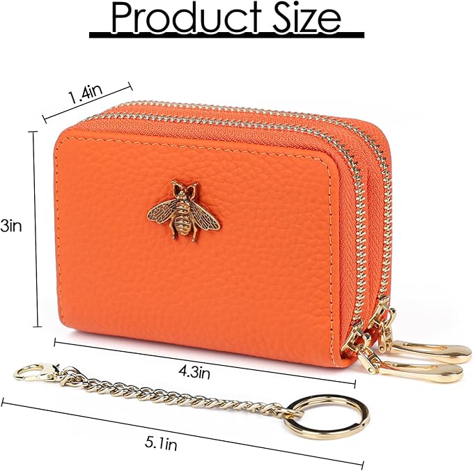 imeetu RFID Credit Card Holder, Small Card Wallet Women, Leather Card Case | Genuine Leather Women's Card & id Cases, Change Coin Purse with Zipper Keychain id Window, 20 Colors & 3 Styles, Daily, Gifts - Image 6
