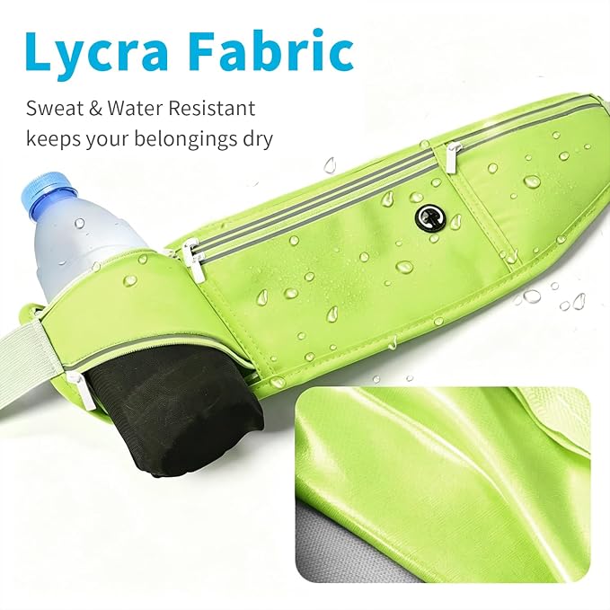 Slim Running Belt for Women Men,Runners Fanny Pack Phone Holder,Money Belt,Running Gear Accessories,with 3 Pockets (Grass green) - Image 6