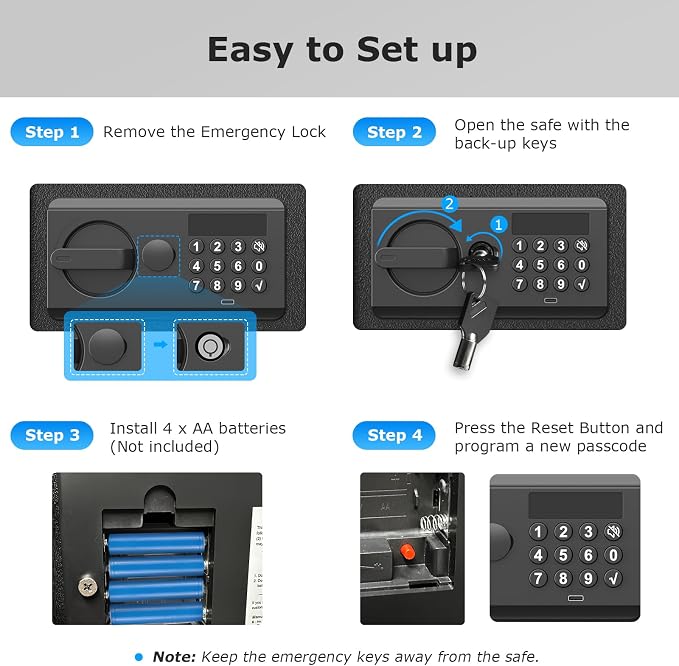 Bonsaii 1.2 Cu. Ft. Security Safe Box, Keypad Lock, Spare Keys & USB Port | Heavy-duty SPHC steel ensures high security for cash, jewelry, and documents. Features passcode, keys, USB Type-C - Image 7