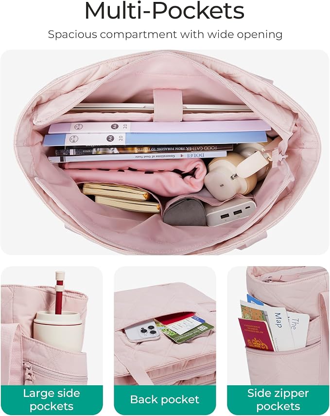 BAGSMART Crush Tote Bag for Women, 20L Puffer Work Tote with Zipper | Quilted Nurse Hospital Bag For Travel College Gym - Image 6