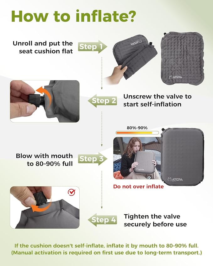 ATEPA Inflatable Seat Cushion | 2" & 2.5" Foam Core Seat Pad, Self Inflating, Compact, Stadium, Airplane, Travel, Camping, Hiking, Sports events - Image 3