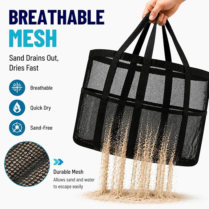 SRISE Mesh Beach Bag - Large Beach Tote Bag for Family Beach Bag for Toys & Vacation Essentials - Image 7