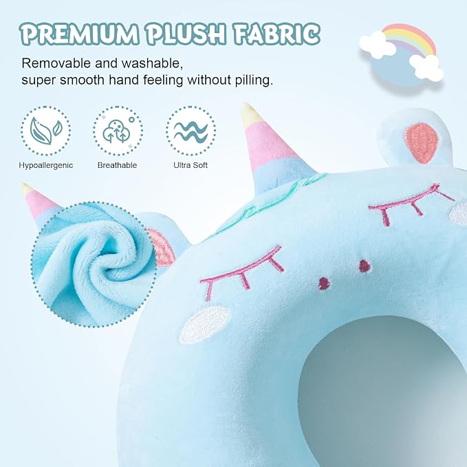 Cirorld Travel Pillow for Kids Adult Cute Neck Pillow for Traveling Memory Foam Airplane Pillow Sleep Mask Animal Flight Pillow Head Rest Neck Support for Cars Long Flights (Blue, 9-12 Y/O) - Image 3