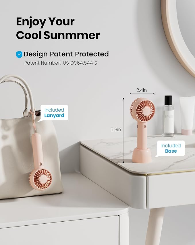 Gaiatop Mini Portable Fan, Small Personal Handheld Fan,Rechargeable | Powerful 3 Speed with Desktop Base, Lightweight, Battery Powered for Travel Lash Makeup Girls Women Gift Pink - Image 2