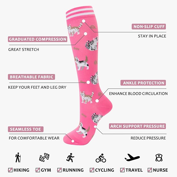 fenglaoda Compression Socks Women Men 4 Pairs, Knee High Support Socks for Running, Sports, Travel, Flight, Nurse - Image 3
