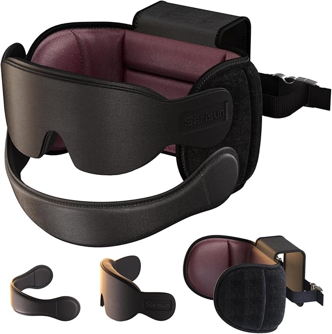 SARISUN Travel Pillow with Chin Strap for Different Seats, Stable Support | Seat Strap System, Fits with/out headrests Seats, Stop Head Bobbing, 3D Eye Mask Airplane Pillow for Long Flight, Brown Red by SARISUN