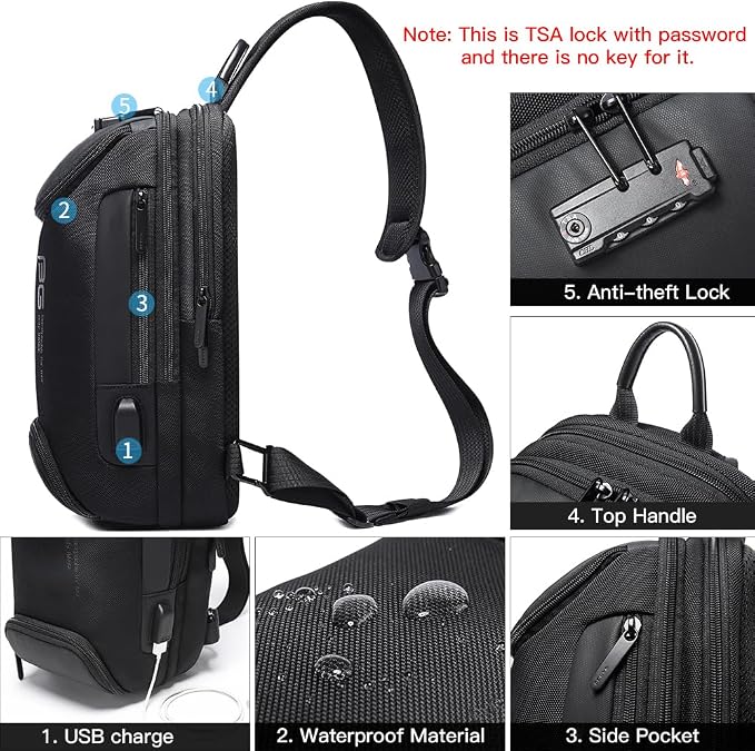 BANGE Men's Sling Backpack - Waterproof Crossbody Bag, Multi-Purpose Shoulder Bag - Image 5