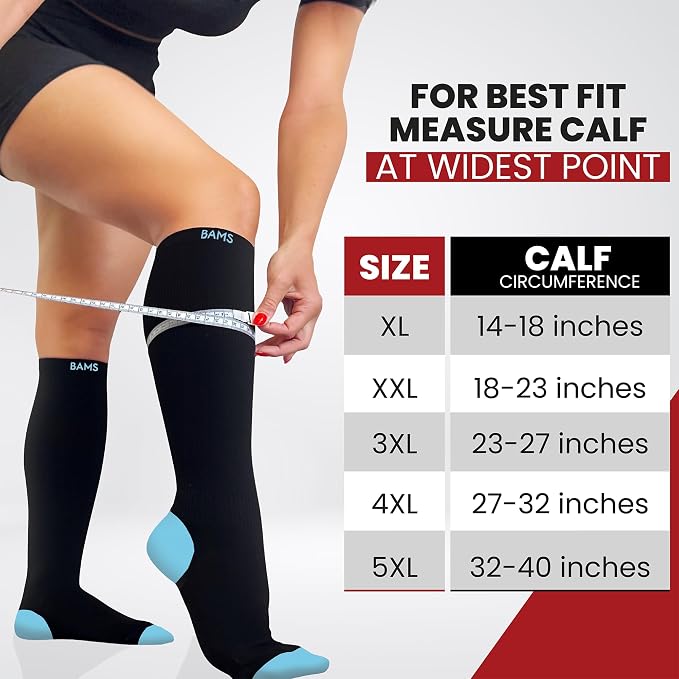 BAMS Plus Size Compression Socks Wide Calf XL XXL XXXL – Graduated Knee-High Support, Viscose from Bamboo Easy-On/Easy-Off - Image 2