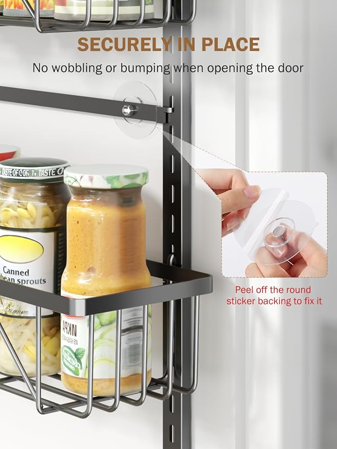 Delamu Adjustable Narrow Over the Door Pantry Organizer, 9-Tier Metal Pantry Organization and Storage for Kitchen, Hanging Spice Rack Seasoning Shelves, Cabinet Door Organizer for Easy Install, 12.5" - Image 3