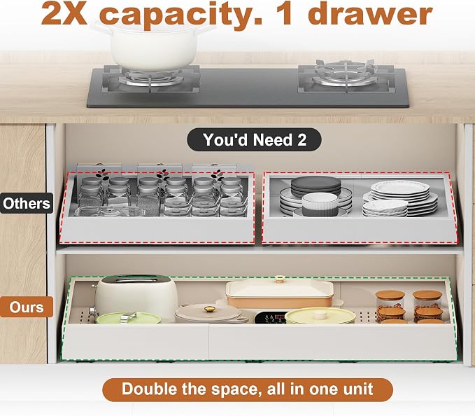 Fokyfok Pull Out Cabinet Organizer,23"-31"W,17"-24"D,Expandable,Adhesive | No Drill,5 Rails,Adjustable Slide out Drawers for Kitchen,Pantry,Roll out Shelves,Cabinets Without Lip,Framless,White,1PC - Image 2