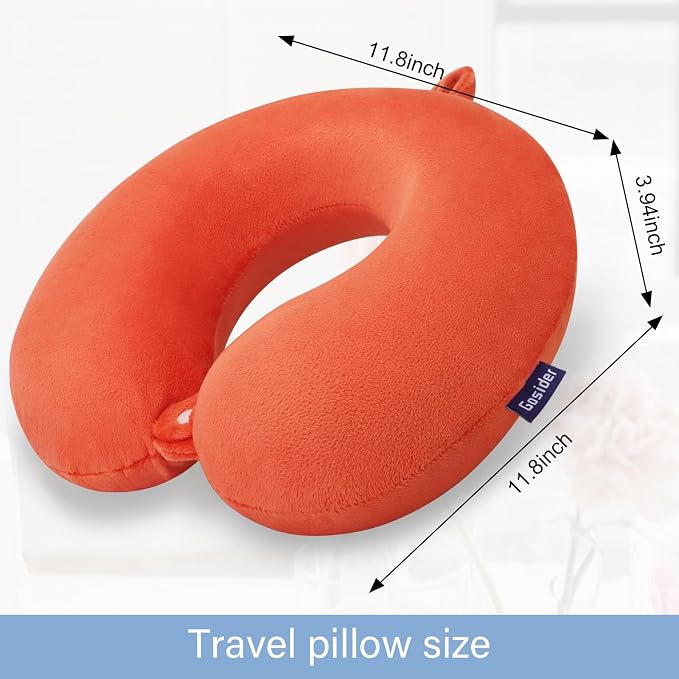 Orange Memory Foam Velvet Travel Neck Pillow for Airplane Car Train - Image 3