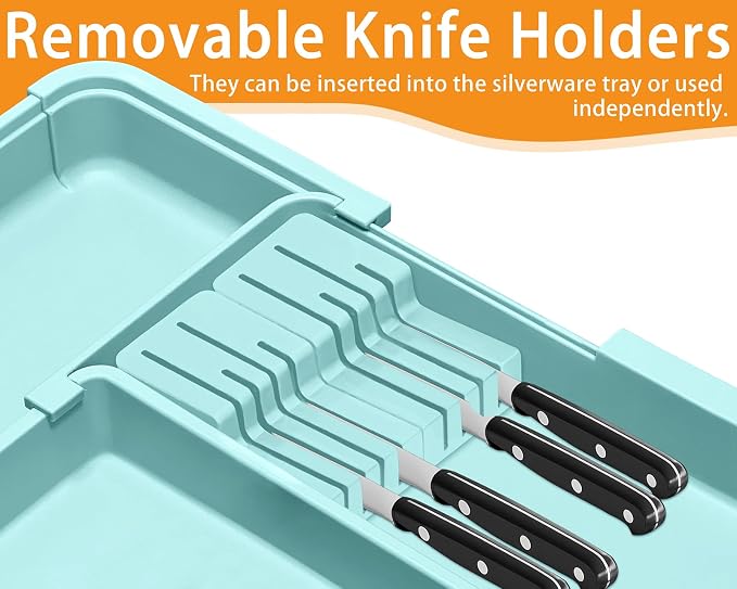 Homecor Utensil Drawer Organizer for Kitchen, Expandable Silverware Organizer Cooking Utensils Tray, Large Cutlery and Flatware Holder, Kitchen Tools & Gadgets Storage (Turquoise) - Image 5