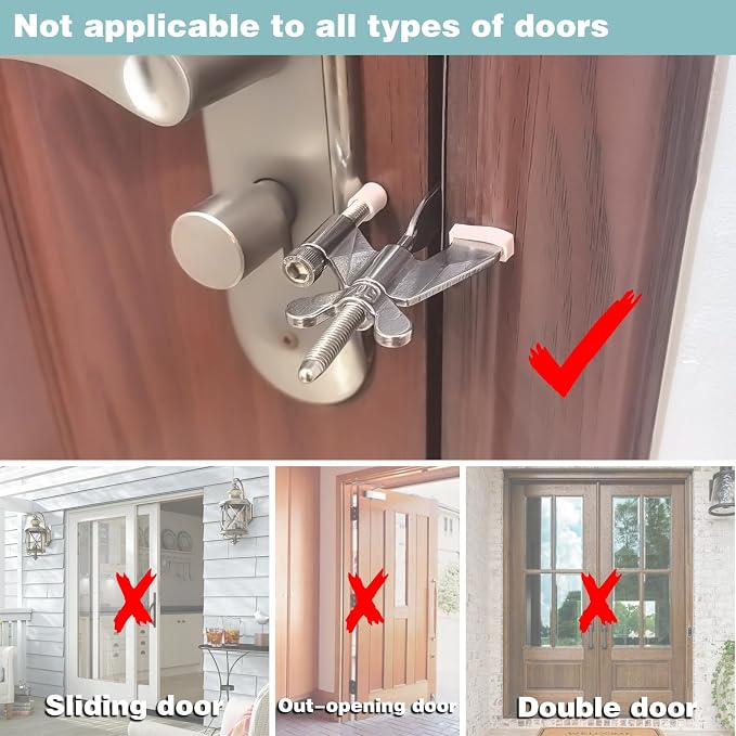 ELEMGULY Portable Door Lock, Adjustable Security Door Lock with Protective Silicone Caps for Home, Travel, Hotels, Apartments to Enhance Safety, Silver - Image 3