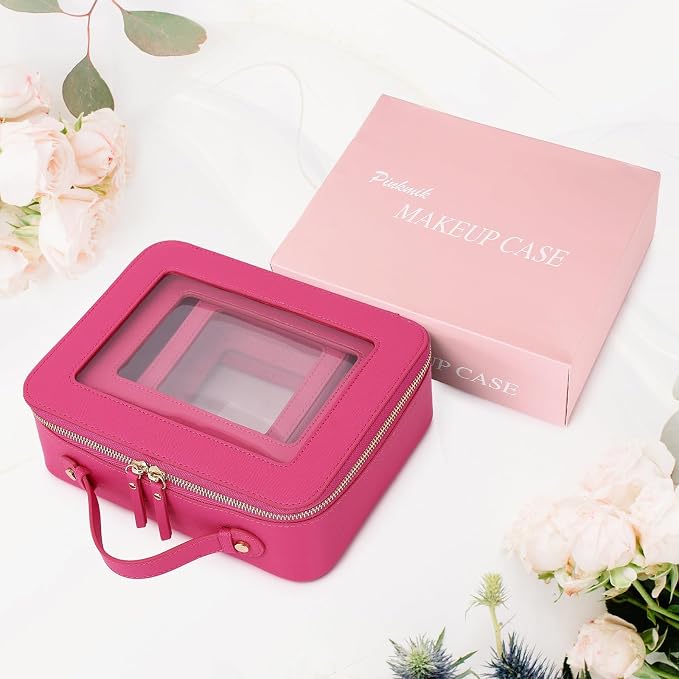 Pinkmik Clear Makeup Bag, (Fuxia, L+M+MINI) | Waterproof, Travel Case for Cosmetics and Toiletries, Women's Purse Organizer, Clear Car Bag with Zipper - Image 7