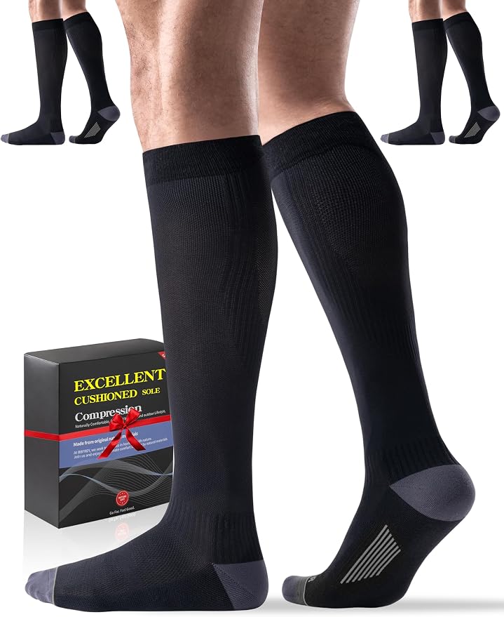 3 Pairs Easy On/Off Compression Socks - 15-20 mmHg Moderate Support Socks with Cushioned Sole and Seamless Toe by Bbfrey