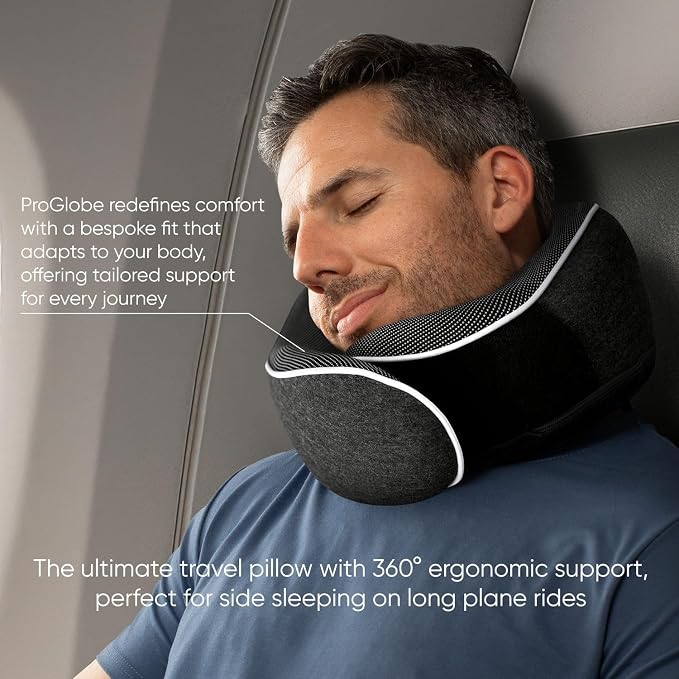 Travel Pillow, 100% Memory Foam Airplane Neck Pillow, Dark Grey | Sleeping Support Pillow for Adults, Car Travel Essentials Kit with 3D Contoured Eye Mask, Earplugs and Mesh Bag - Image 6