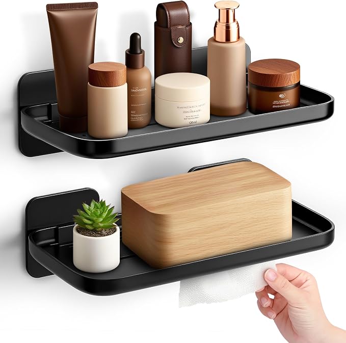 HINIHAO 2pc Wall Mounted Floating Shelf, Self Adhesive Small Shelf | No Drill Shelves for Wall, Floating Shelves Damage-Free Expand Walls Space for Living Room Kitchen Bathroom by Unknown