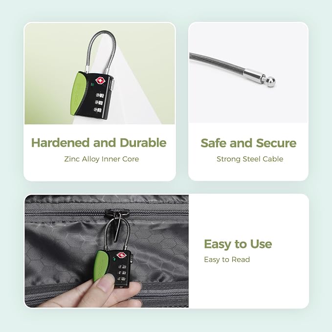 pack all TSA Approved Travel Luggage Locks, Resettable 3-Digit Code | Open Alert Indicator, Flexible Steel Cable, Zinc Alloy Body, Clear Number Dials, For Suitcase, Toolbox, Backpack, 1 Pack - Image 5