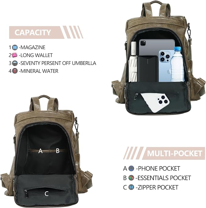 Women Backpack Purse PU Leather Anti-theft Casual Shoulder Bag Fashion Ladies Satchel Bags - Image 6