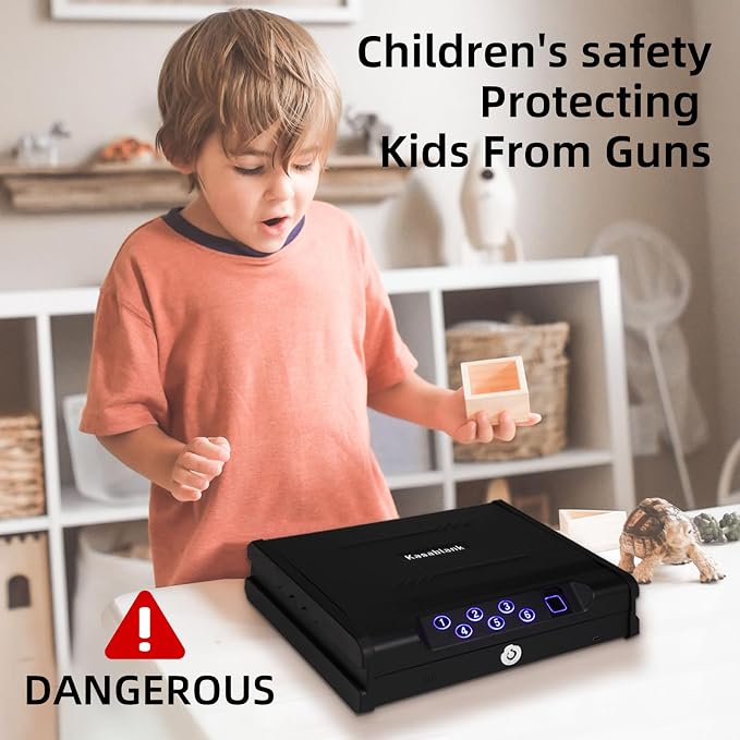 Biometric Fingerprint Handgun Safe, Small Nightstand Gun Lock Box with 3 Access Modes, 0.1s Quick Fingerprint Unlock & Voice Prompt, Heavy Steel Pistol Storage Box for Bedroom Home and Vehicle Use - Image 8
