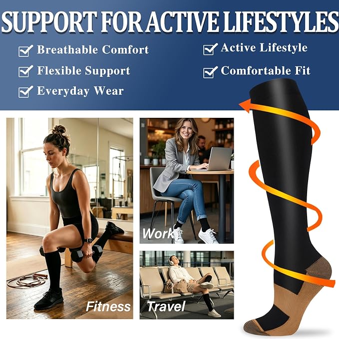 Sooverki Compression Socks for Women and Men Circulation (3/4 Pairs) is Best Support for Running Athletic Cycling Hiking - Image 3