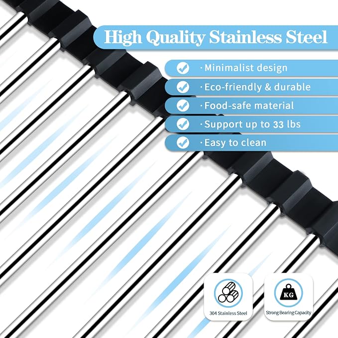 Seropy Roll Up Dish Drying Rack Over The Sink Drying Rack for Kitchen Counter, Folding Dish Rack Over Sink Mat, Stainless Steel Dish Drainer Rack Kitchen Sink Organizer Accessories 17.5"x13.7" - Image 4