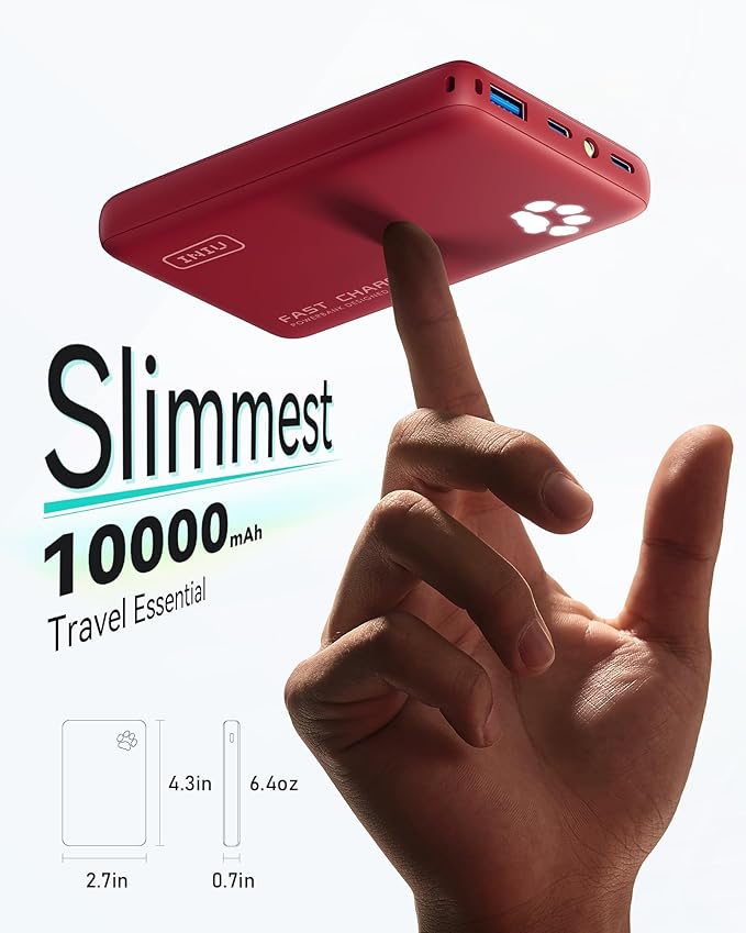 INIU 45W Fast Charging Portable Charger, Smaller 10000mAh Travel Power Bank | Flight-Safe, Detachable USB C Cable, Travel Essential, External Battery Phone Pack for iPhone 17 Samsung S26 iPad etc, Red - Image 2