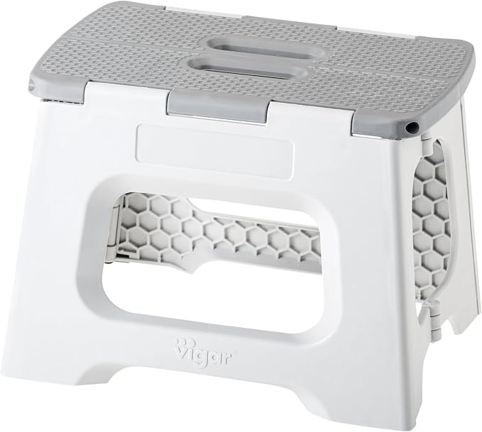 Vigar Compact Foldable Step Stool, 9-Inch, Gray | For Adults Up to 330 Pound, Lightweight, Non-Slip Folding Design, Compact Step Stool, Space-Saving Household Use by VIGAR