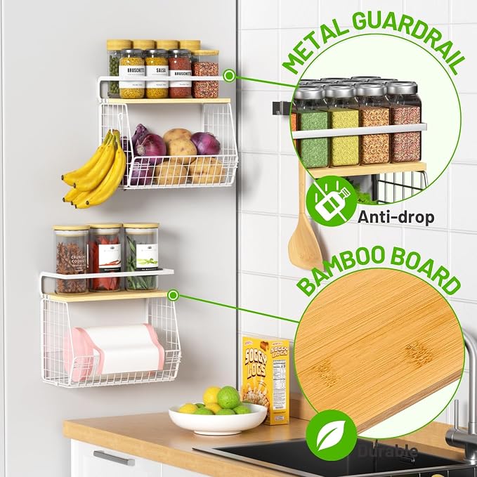 Magnetic Shelf for Fridge with Wood Lid, Fruit Potato and Onion Storage Bins, Pantry Organizers & Storage, Large Container Magnetic Spice Rack for Refrigerator, Kitchen Counter (White, 1) - Image 2