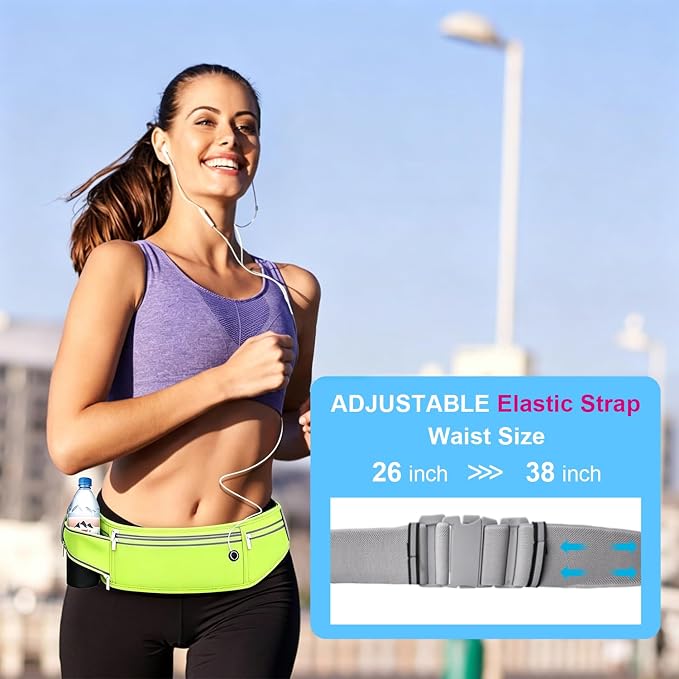 Slim Running Belt for Women Men,Runners Fanny Pack Phone Holder,Money Belt,Running Gear Accessories,with 3 Pockets (Grass green) - Image 4