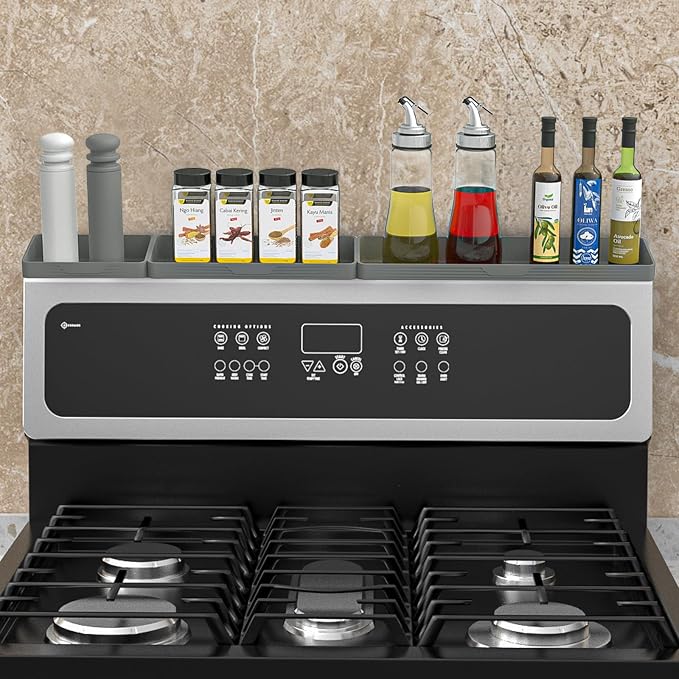 30"/24"/20" Silicone Stove Top Magnetic Shelf for Kitchen, Soft Flexible Strong Magnetic Heat Resistant Over the Stove Silicone Oven Shelf Spice Rack Organizer for Back of Oven - Grey - Image 7