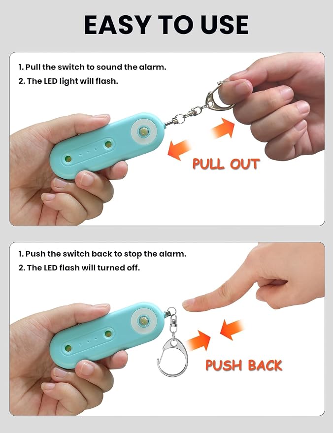 130dB Rechargeable Personal Safety Alarm Strobe Light for Women | Emergency Siren Self Defense Keychain, Safety Protection Keyring for Girls Elderly Traveling College, Light Blue & Pink - Image 2