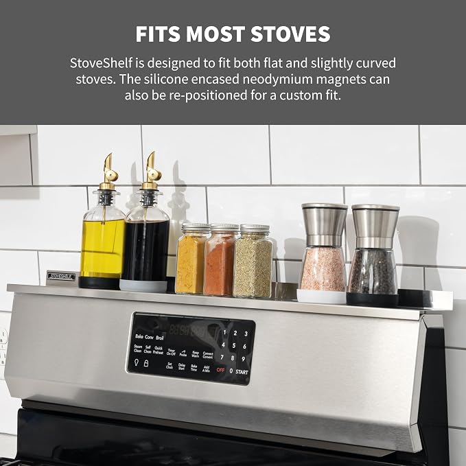 StoveShelf 24" Apartment Length Stainless Steel Finish Magnetic Shelf for Kitchen Stove - Kitchen Storage Solution with Zero Installation - Over Stove Spice Rack Organizer - Image 5