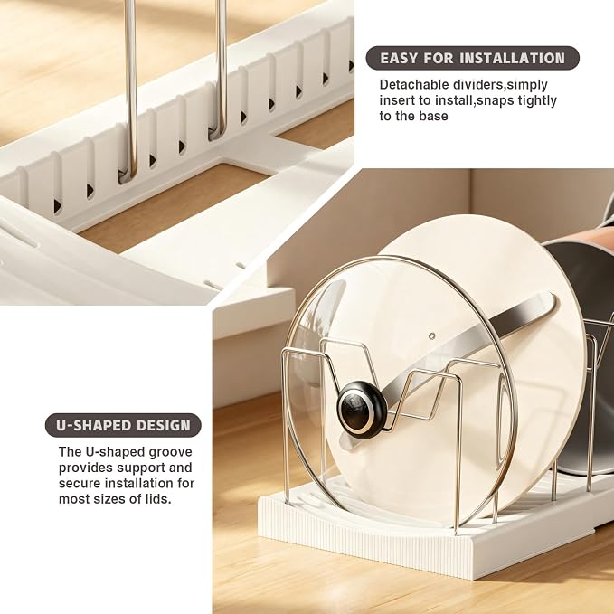 Magheo 2 Pack Pots and Pans Organizer Under Cabinet, Expandable 12.6"-22.8" Kitchen Cabinet Organizer Holder with 10 Adjustable Dividers for Food Storage Container Lid, Cookie Sheet, Cookware(White) - Image 5