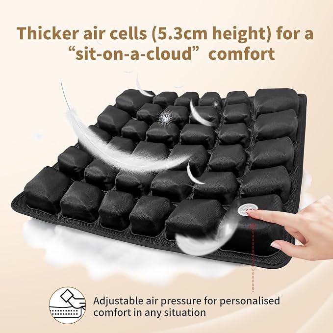 Inflatable Seat Cushion with Built-in Pump - 3D Air Cell Ergonomic Pad for Sciatica & Tailbone Pain Relief - Portable Cooling Chair Cushion for Airplane Travel, Car, Office & Stadium (0.8lbs) - Image 7