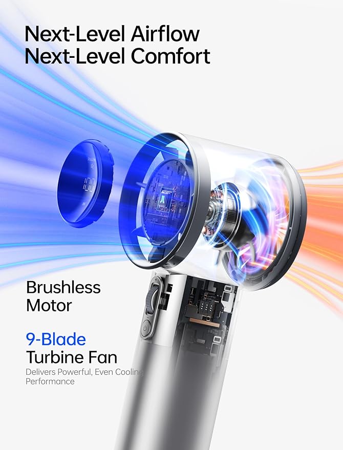 JISULIFE Handheld Fan Pro1S - Next-Gen Airflow: Up to 40H Runtime | Electroplated ABS-Luxury Shine, 1-100 Speed Scroll Wheel, 5000mAh-Portable Fan for Travel, Gifts for Women(Chrome Silver,1Pc) - Image 4