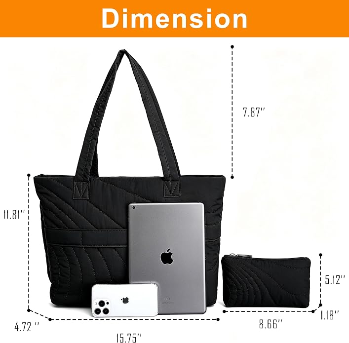 Quilted PufferTote Bag for Women with Wallet,0.741bs Lightweight Large Capacity Handbag for Travel,Work,Gym,Daily - Image 7