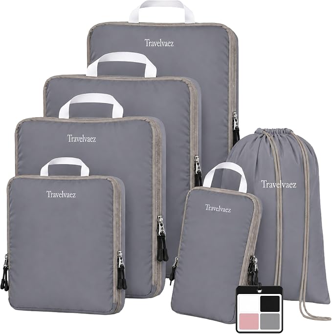 6 Set Large Compression Packing Cubes for travel. | Durable, Expandable and Lightweight Packing Cubes for Travel Compression with Laundry bag, Grey by Unknown