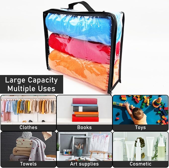10 Pieces Large Clear Travel Packing Cube ，Clear Vinyl Zippered Storage Bags See Through Moving Bag Plastic Storage Bags PVC Multipurpose Pouch with Handle for Sweater Shirts Dress Storage - Image 6