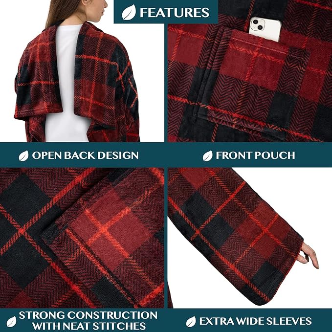 PAVILIA Wearable Blanket with Sleeves for Adult Women Men, Cozy Fleece Warm Wrap Throw with Arms, Gifts for Christmas, Wife - Image 2