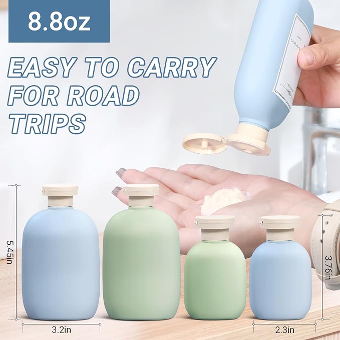 ASEVAT 8.8oz Travel Bottle with Flip Cap, Leak Proof Squeeze Bottles, Refillable Plastic Travel Containers for Creams, Lotion, Foundation, Shampoo, Conditioner - Image 2