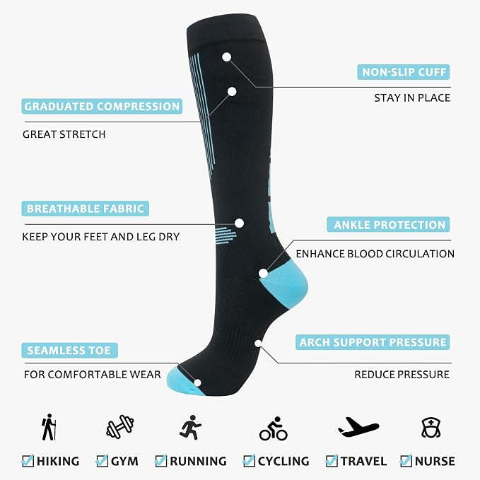 fenglaoda Compression Socks Women Men 4 Pairs, Knee High Support Socks for Running, Sports, Travel, Flight, Nurse - Image 3