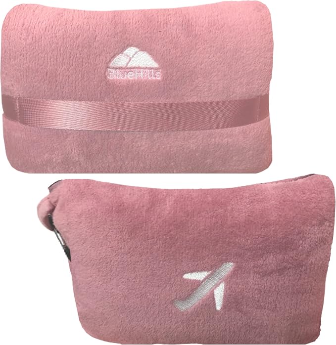BlueHills Premium Soft Mini Plush Travel Blanket Value Pack Set of 2 - Airplane Travel Essential Flight Blanket Throw in a case with Strap Compact for Car Plane Travel Gift –Pink and Teal Blue. - Image 7